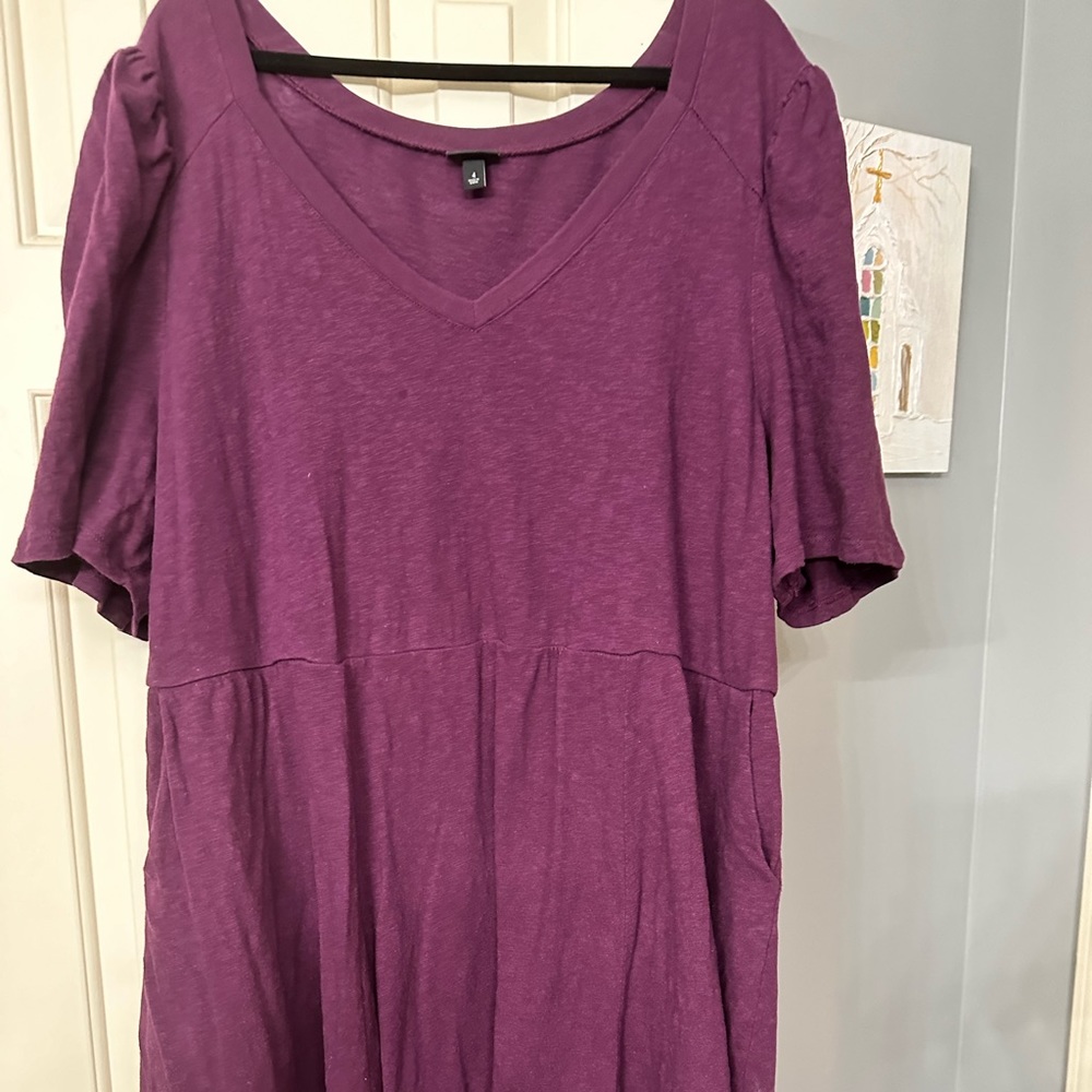 Purple puff shoulder midi dress